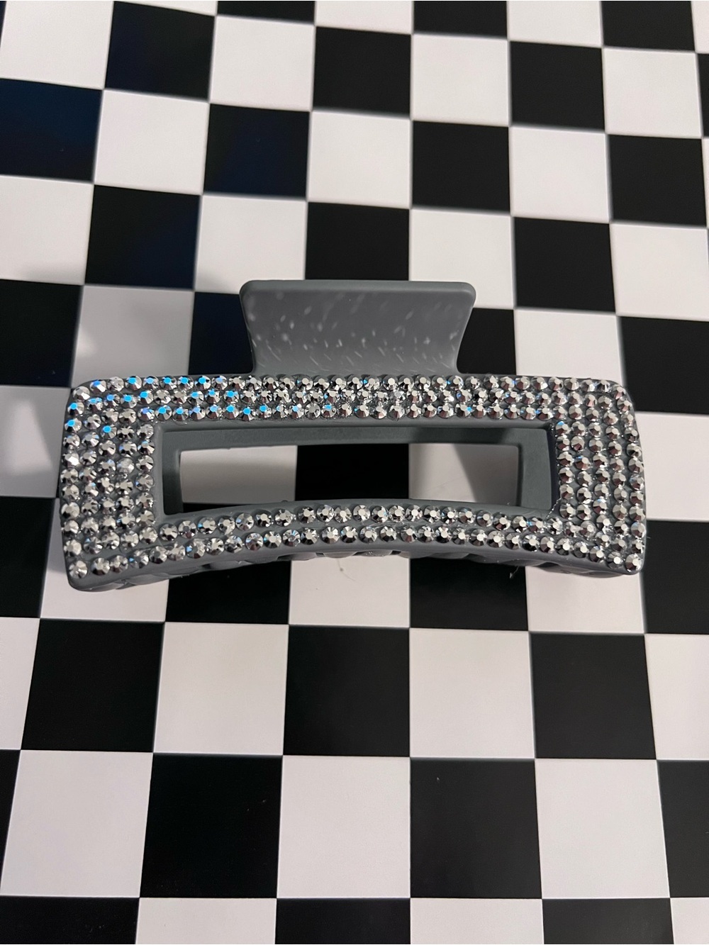 Hand Bedazzled Gray Rhinestone Claw Clip | Adult Accessory Double-Sided Sparkle